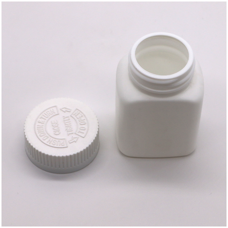85ml HDPE Square Shape Plastic Bottle Jar for Medicine Solid Tablet Capsule Storage