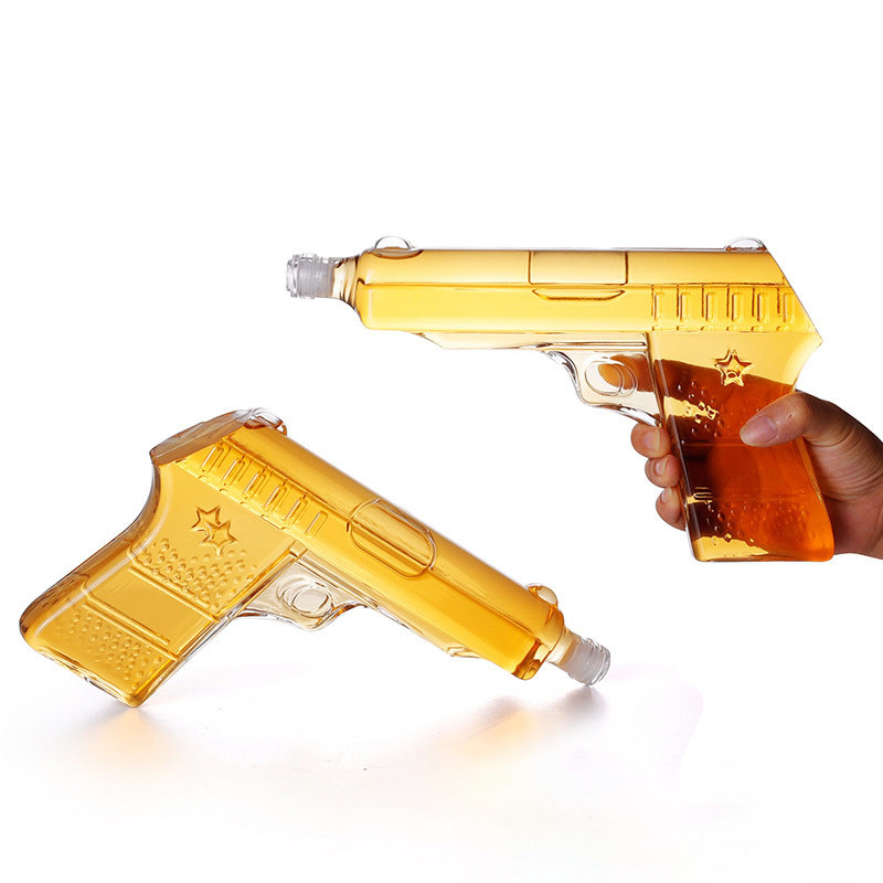 Clear 500ml Hand Gun Shape Glass Whisky Bottle 26cm Length