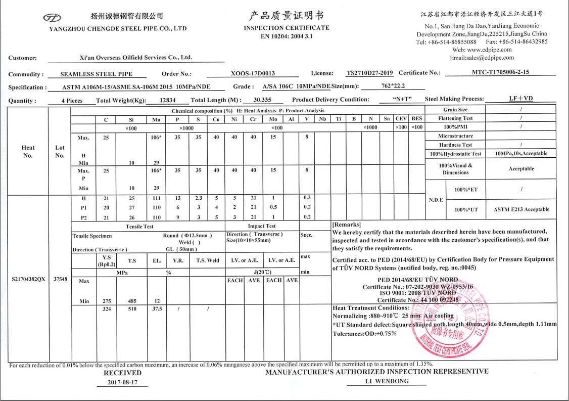 A/SA106 Gr. C MWT Alloy Steel Tube , Seamless Steel Tube For Theraml Power Generation