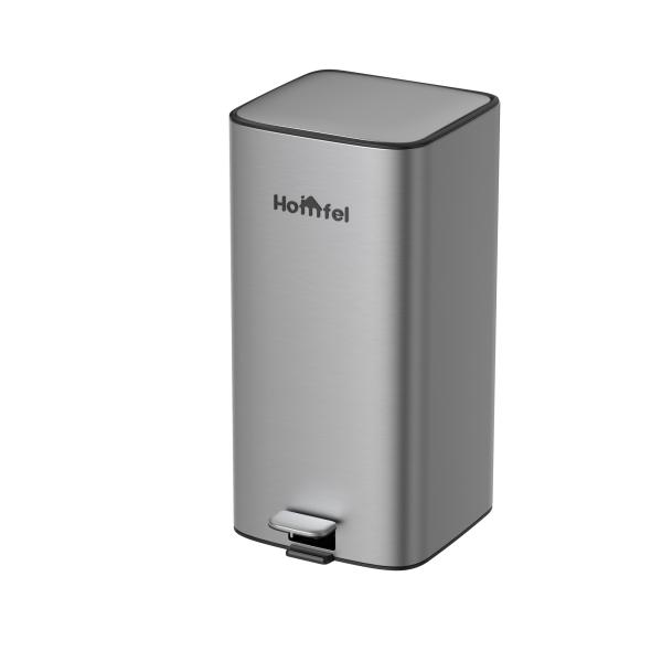 Silver 28L Stainless Steel Soft Close Square Pedal Trash Bin For Living Room