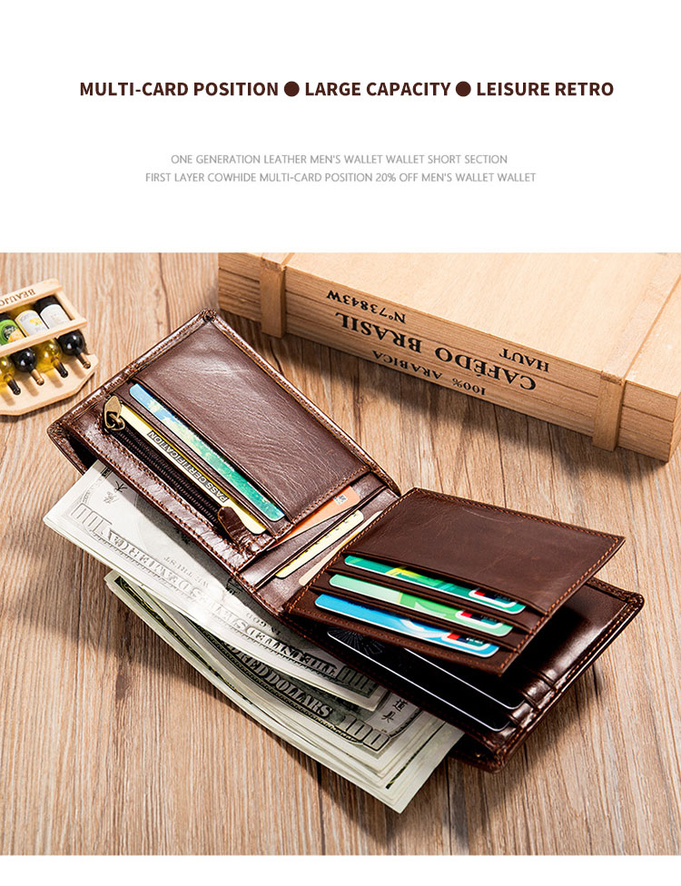 Men's Genuine Leather RFID Blocking Wallet Minimalist Crazy Horse Slim Credit Card Holder