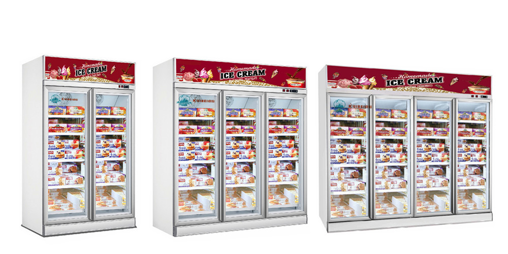 Supermarket Freezer 2000L Glass door Ice Cream Vertical Display Refrigerator Freezer