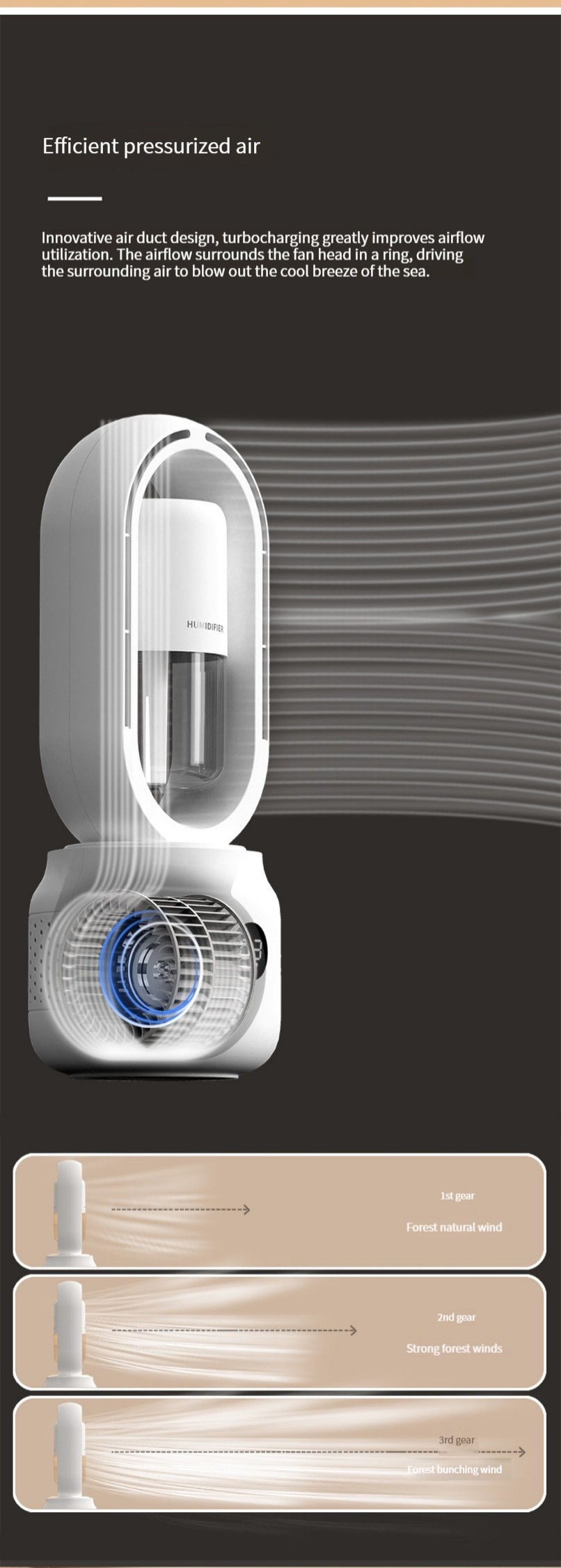 HOMEFISH 300ml Multifunctional Spray Bladeless Fan Humidifier