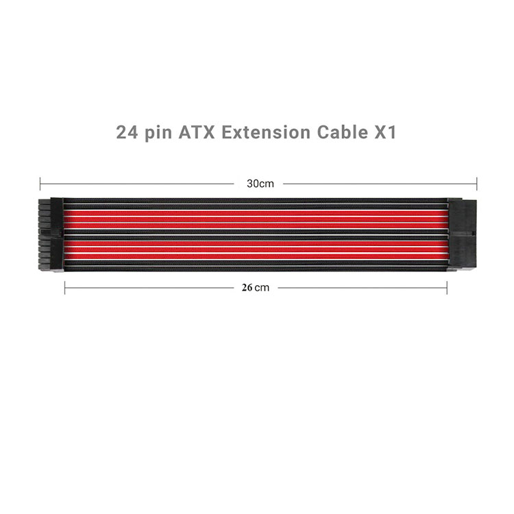 Sleeve Cable Extension ATX Power Supply Extension Cable PSU 18AWG 300mm Black RED