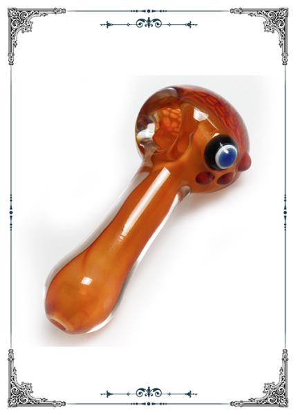 Glass Heavy Inside Out Amber with Aqua Eye Hand Smoking Tobacco Spoon Pipe
