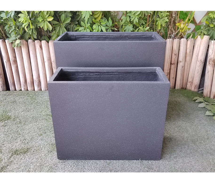 Marble Black Square Shape Fiber Stone Flower Pot 2 14kg Weight Garden Arrangement