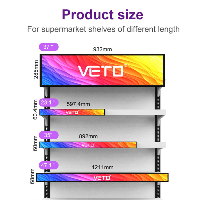 VETO Ultra Thin Wall Mount Stretched Bar LCD Display 23.1 Inch Indoor Shelf Edge Advertising Screen