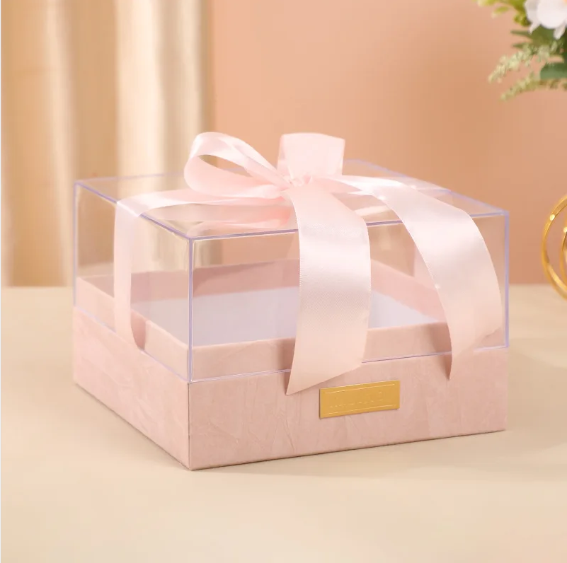 Paper Gift Packing Box with Ribbon Custom Acrylic Cover Lid Transparent Chocolate Box