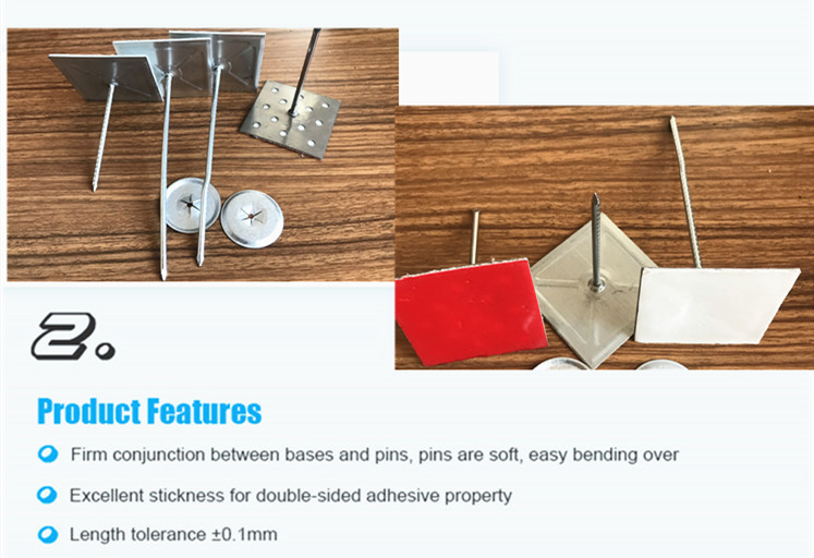 Galvanized Steel Rock Wool Fixed Insulation Nail Self Stick Pins With Double Self Adhesive Tape