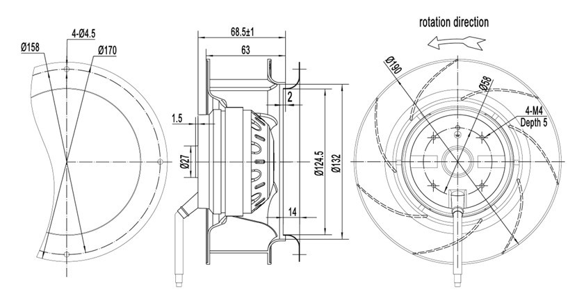 3 Speed IP44 115VAC External Rotor Motor Fan Centrifugal Exhaust Fan For Control Cabinet