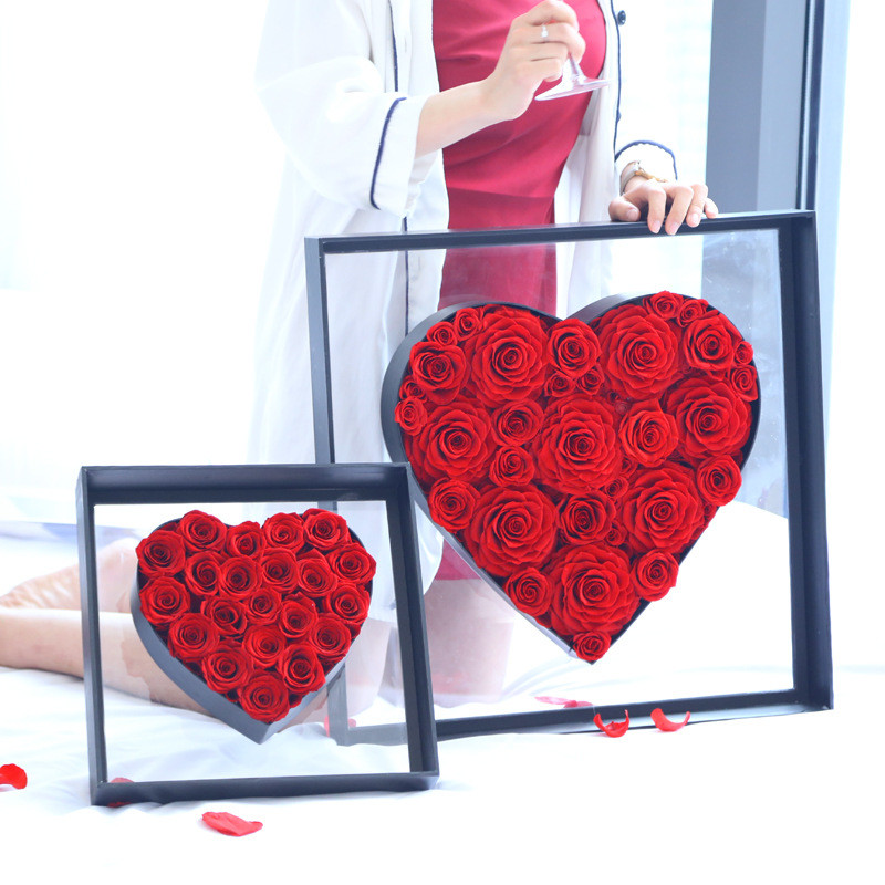 Wholesale Valentine Gifts preserved flower box logo preserved rose in acrylic gift box