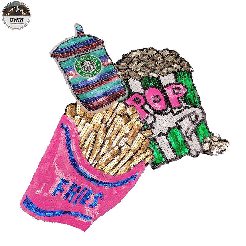 Fashion Color Bling Sequin Patch 'Fire Chip' Sequin Patch Adorable 'Popcorn' Embroidery Patch