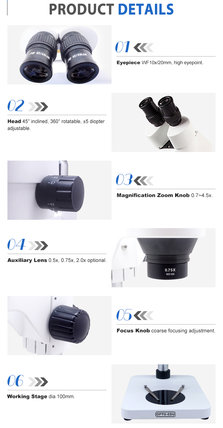 0.7x - 4.5x Zoom Stereo Microscope A23.1502 With Pole Stand ST1 , Height 248mm , Base 200*255*22mm