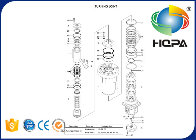 31N4-40950 Turning Joint Seal Kit for Hyundai R140W-7 R150W-7