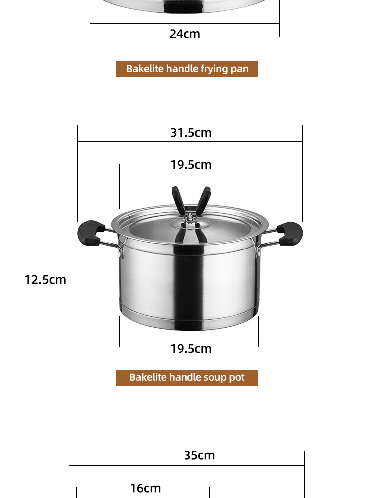Multifunction Kitchen Cookware Silver Cooking Pot Set Stainless Steel Cookware Sets With Bakelite Handle