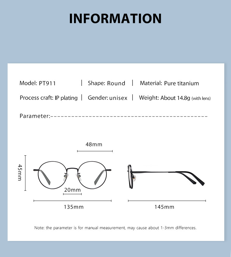 Round Titanium Frame Glasses 145mm Anti Blue Light Glasses Can Change Myopic