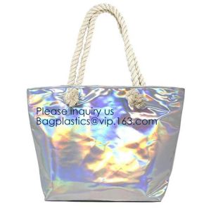 China Waterproof All Over Printing PVC Coating Tote Shoulder Fabric Shopping Bag With Gusset And Lining,Jelly Clear Plastic PV on sale