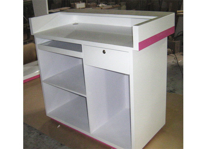 Modern Style Cash Wrap Counter With Drawer , White Retail Store Checkout Counters