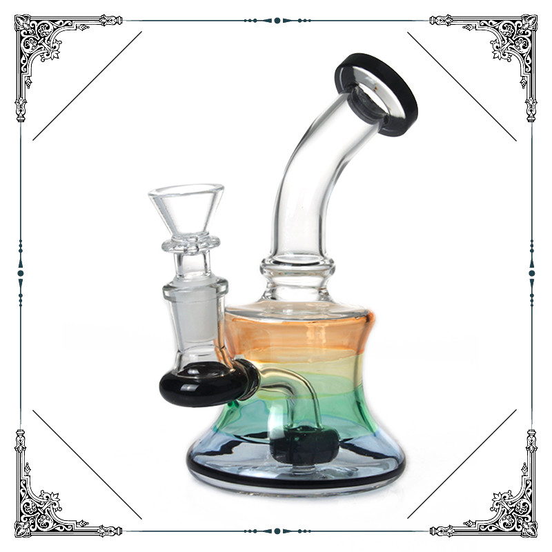6 Inches Mini Bong Black Showerhead Perc Glass Water Pipes 14mm Joint
