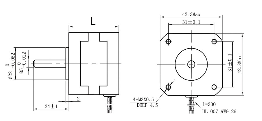 42BYGH622-28A Nema17 High Torque Hybrid Stepper Motor 4.8V 1A 42mm