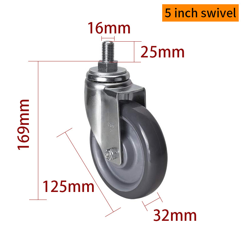 EDL Medium Duty 5inch 150kg Threaded TPU Caster by Swivel and Brake type 505S-76