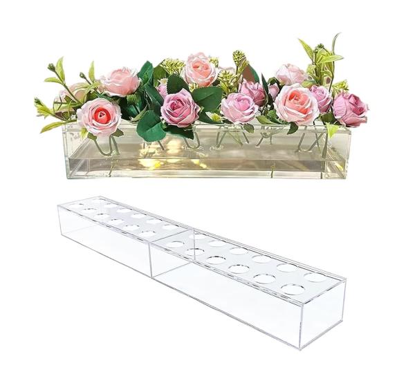 Modern Decor Acrylic Flower Vases Rectangular Clear Acrylic Centerpiece Stand 12