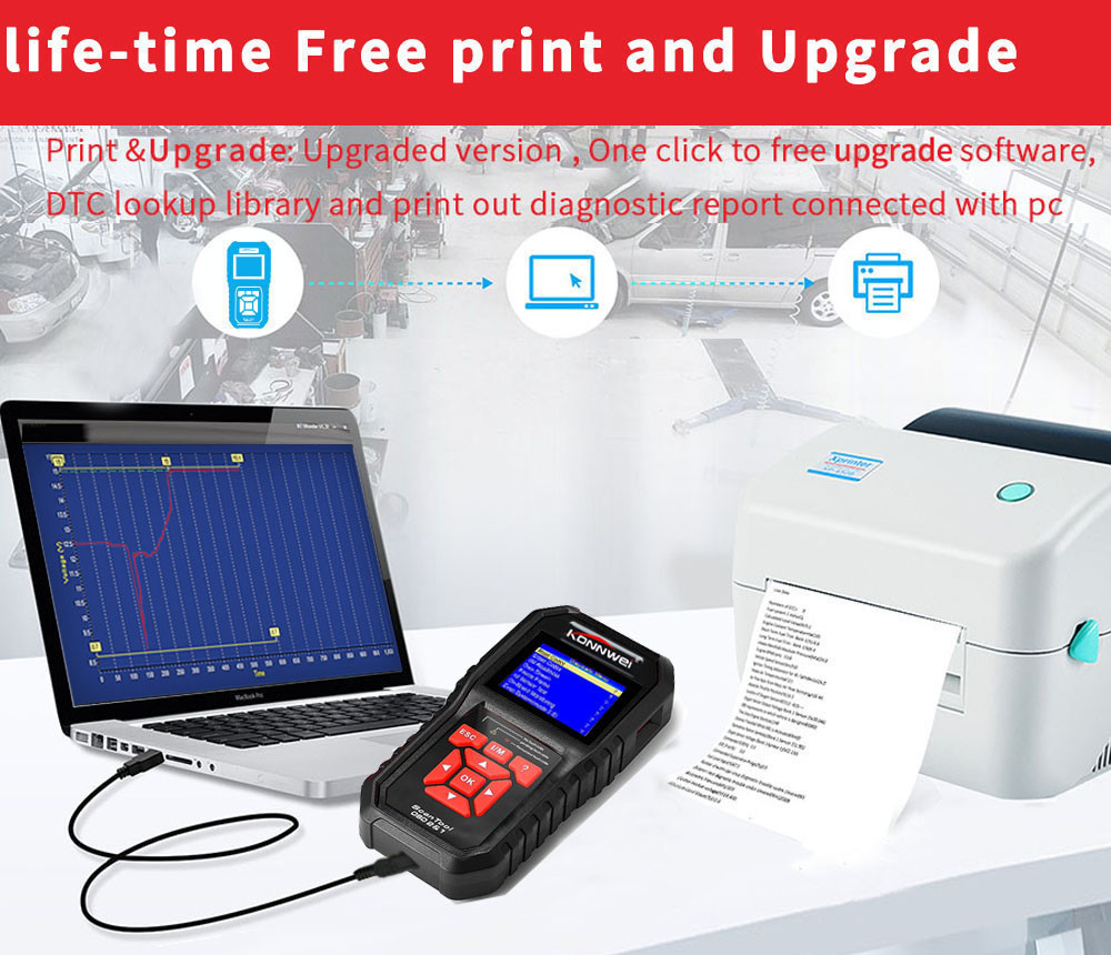 Red KONNWEI KW850 Auto Diagnostic Tool Obd2 2.8 Inch LCD Color Screen