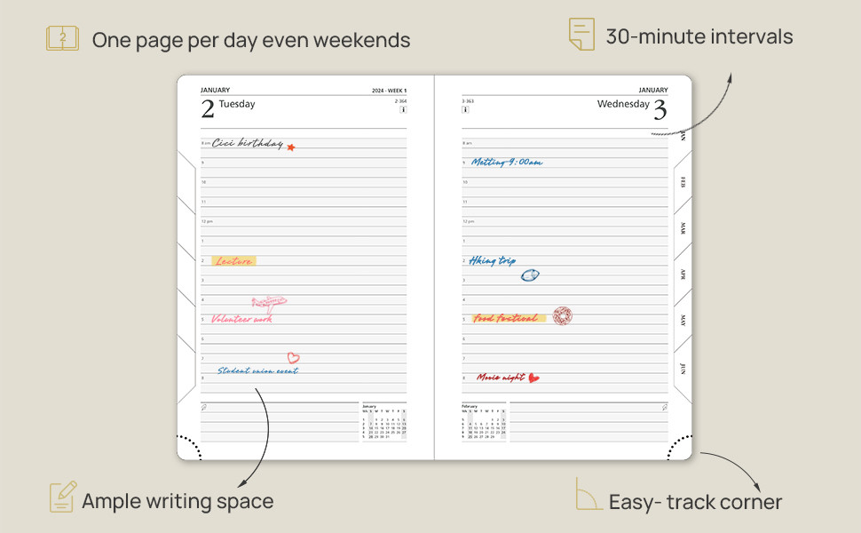 PU Lether Custom Academic Planner A5 Size Daily Agenda Monochrome Inner Pages