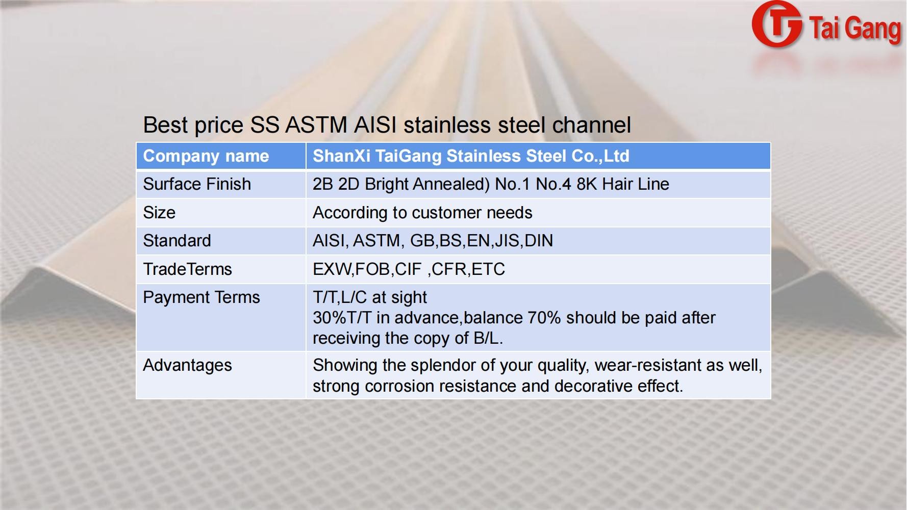 Pickled Polish Bright Stainless Steel C Section 301L 201 445