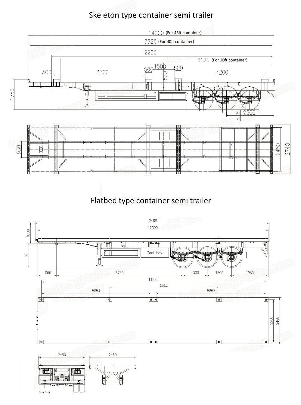 20ft 40ft Skeleton Container Chassis Trailer with Fuwa Bpw Axle and Sturdy Steel Frame