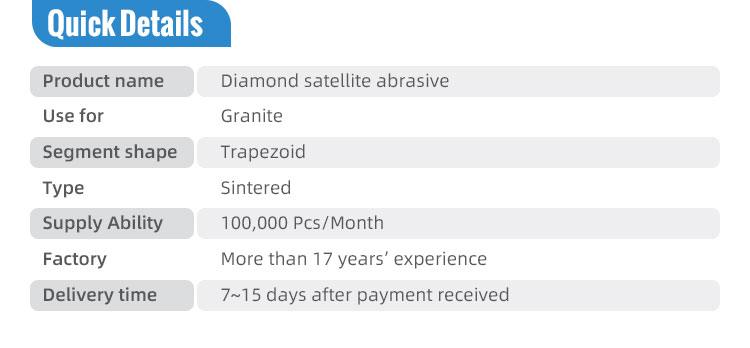 Abrasive Diamond Satellite for Granite Grinding Tools Diameter 130mm-150mm Grit 30-100