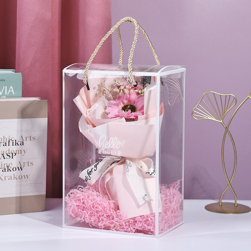 Gift Box Packaging With Handle Customizable Capacity Pvc Transparent For Industrial