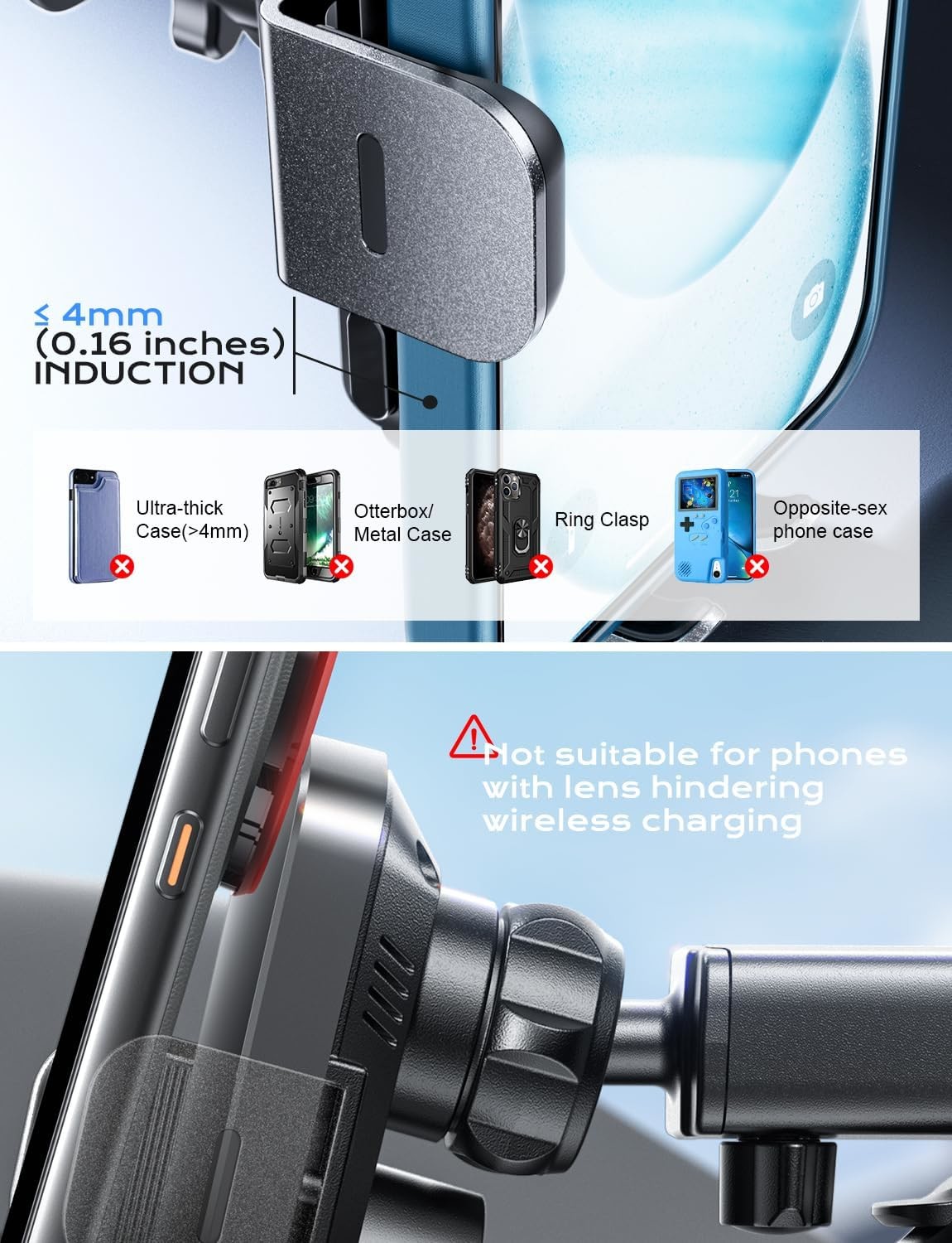 Fast 15W Wireless Car Charger Phone Holder Fireproof For IPhone 15 12 11Max