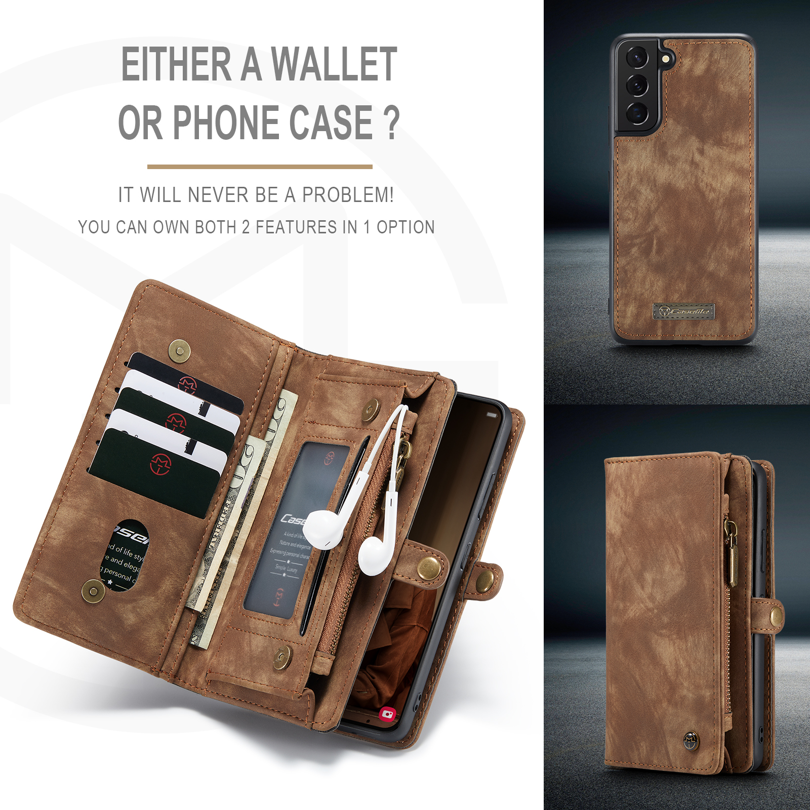 Luxurious Leather Zipper Magnetic Wallet Card Mobile Phone Case Samsung S22 Plus