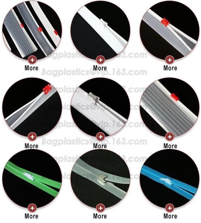 PP/PE Colorful Flange zipper with slider for document pouch, colorful press-lock zipper for pet dog food bag, EVA zipper