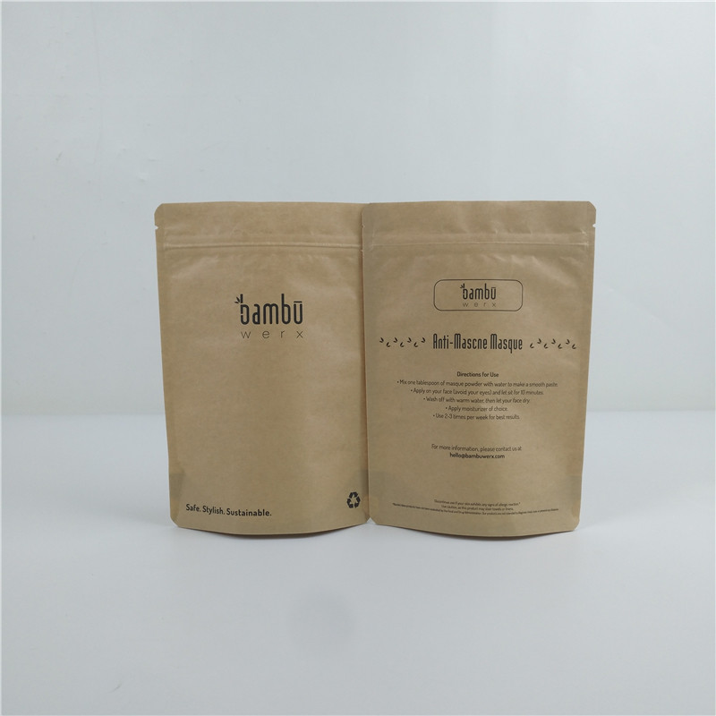 Biodegradable Brown Kraft Paper Doypack Bags Compostable Cosmetic
