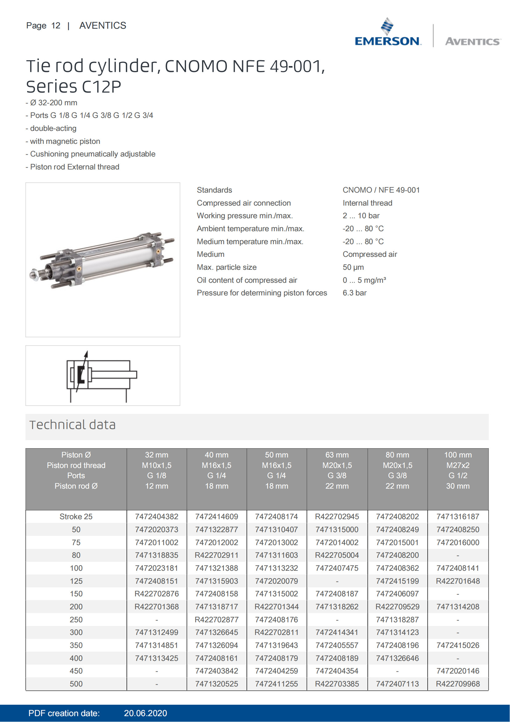 Steel Robust Design Pneumatic Piston Rod Cylinder CNOMO NFE 49 - 001 Standard