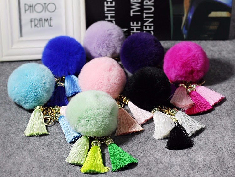 Charm Rex rabbit fur pompom keychain/fake fur pompom /handbag fur pompom