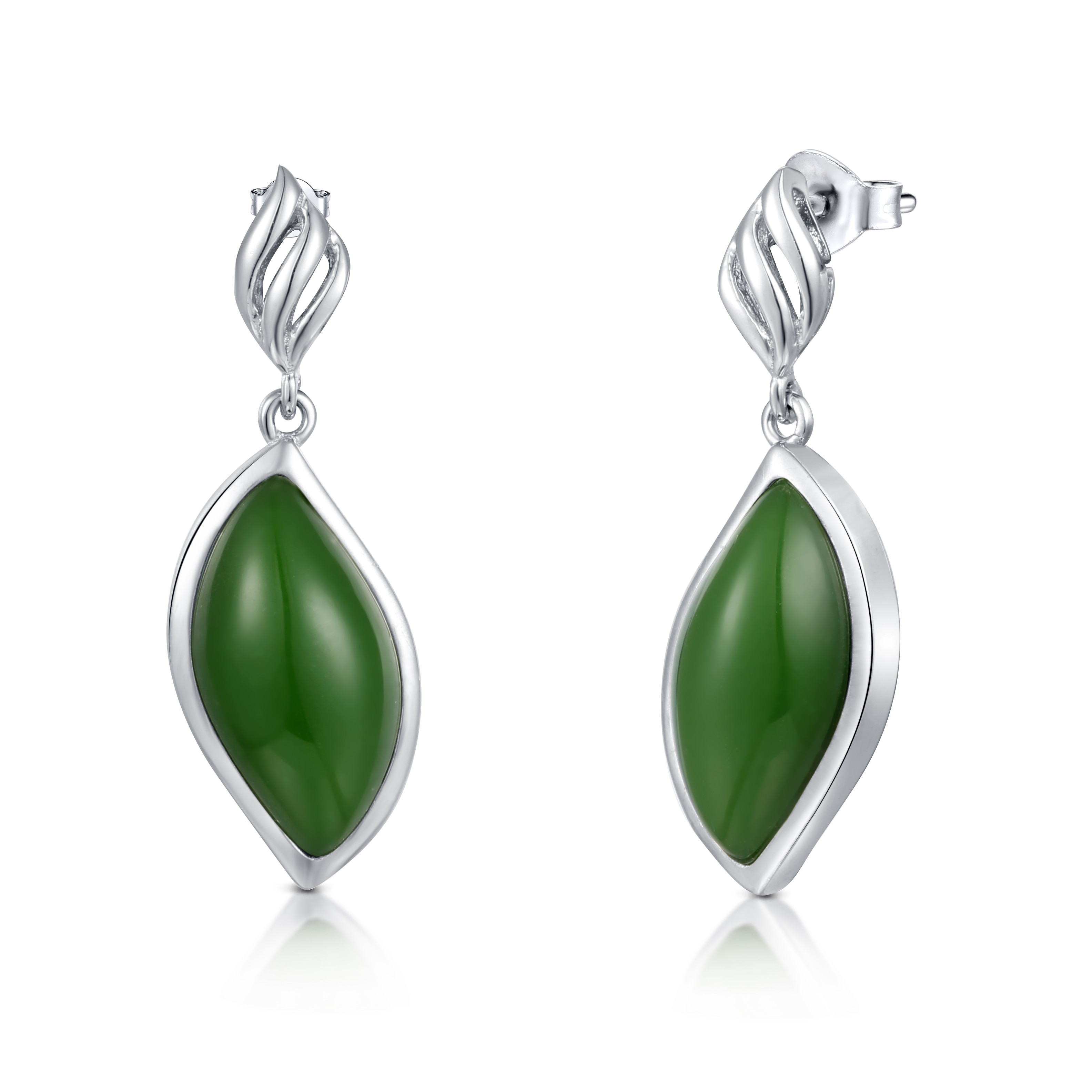 Birthstones 925 Sterling Silver Gemstone Earrings Trillion Green Jade Stud Earrings