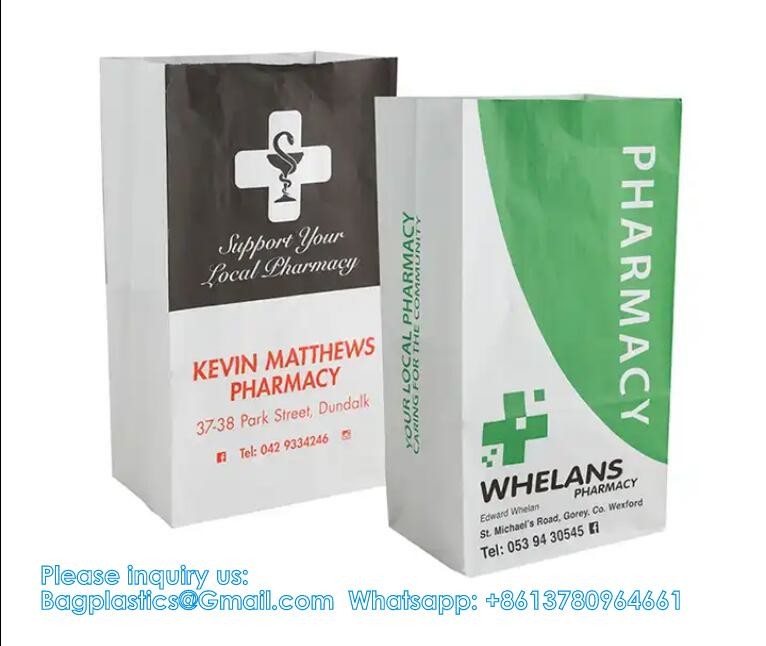 Pharmacy Bag, Prescription Bag 8" x 5" x 17”Pharmacy Paper Bag Medicine Container, Medication Pack
