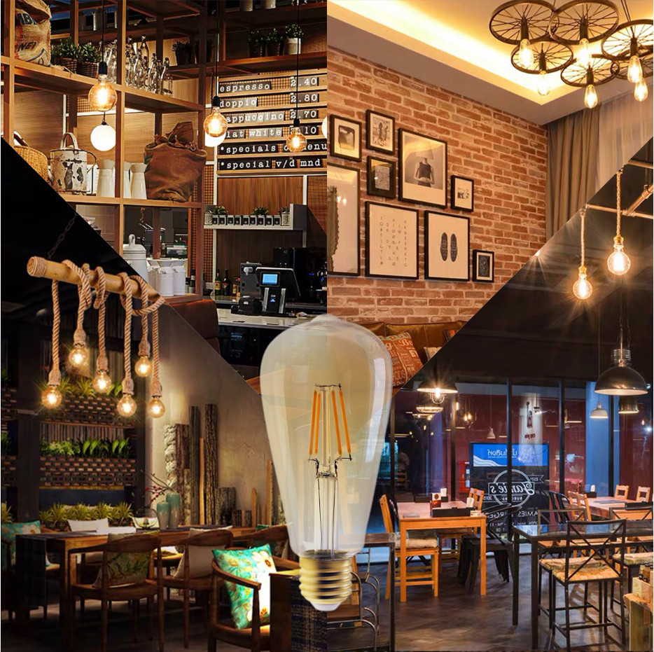 ST64 Edison LED Filament Bulbs Dimmable 4W 6W 8W 2200K 1050lm Old Fashioned Light Bulbs