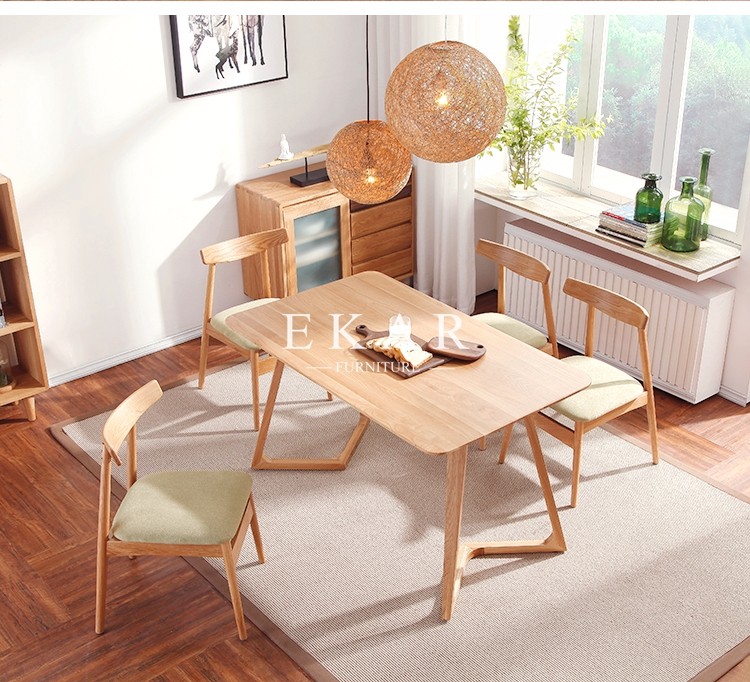 Modern Nordic Designs Furniture No Arm Oak Wooden With Seating Cushion Fabric Dining Chair