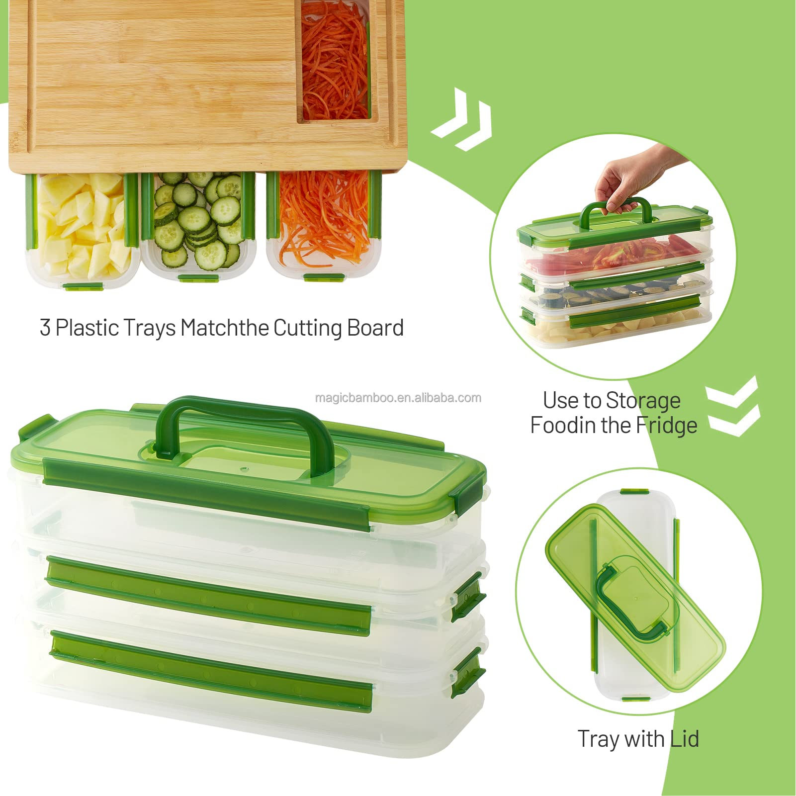 Hotel Bamboo Cutting Board With Containers And Locking Lid And Graters For Home and Bar