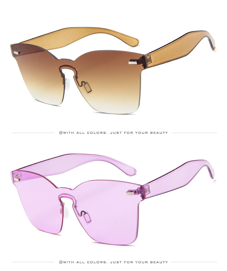 UV400 Rimless Square Frame One Piece Lens Band Packaging Women Hot Sale Sunglasses
