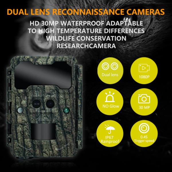 KW696 outdoor wildlife hunting camera dual-lens 30MP no-glow trail camera 1080p