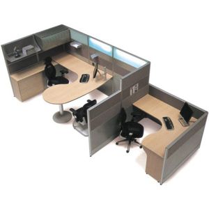 Simple 4 Seater Modular Privacy Office Cubicle Workstation With Top Cabinet