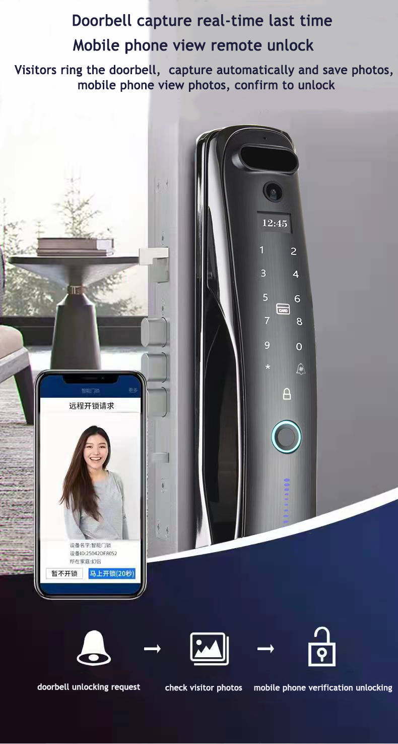 Face ID Intelligent Tuya Door Lock Intercom IC Card App Controlled Smart Door Lock