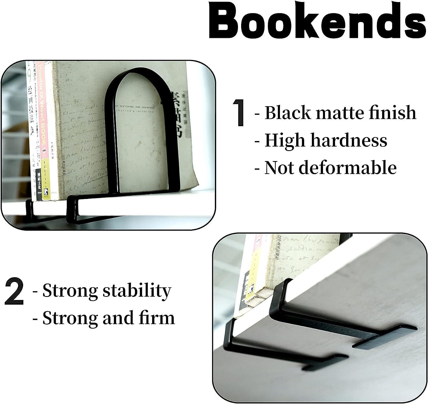 Iron Heavy-Duty Clamped Book Ends for Shelves Non-Skid Book Stoppers Supports Brackets
