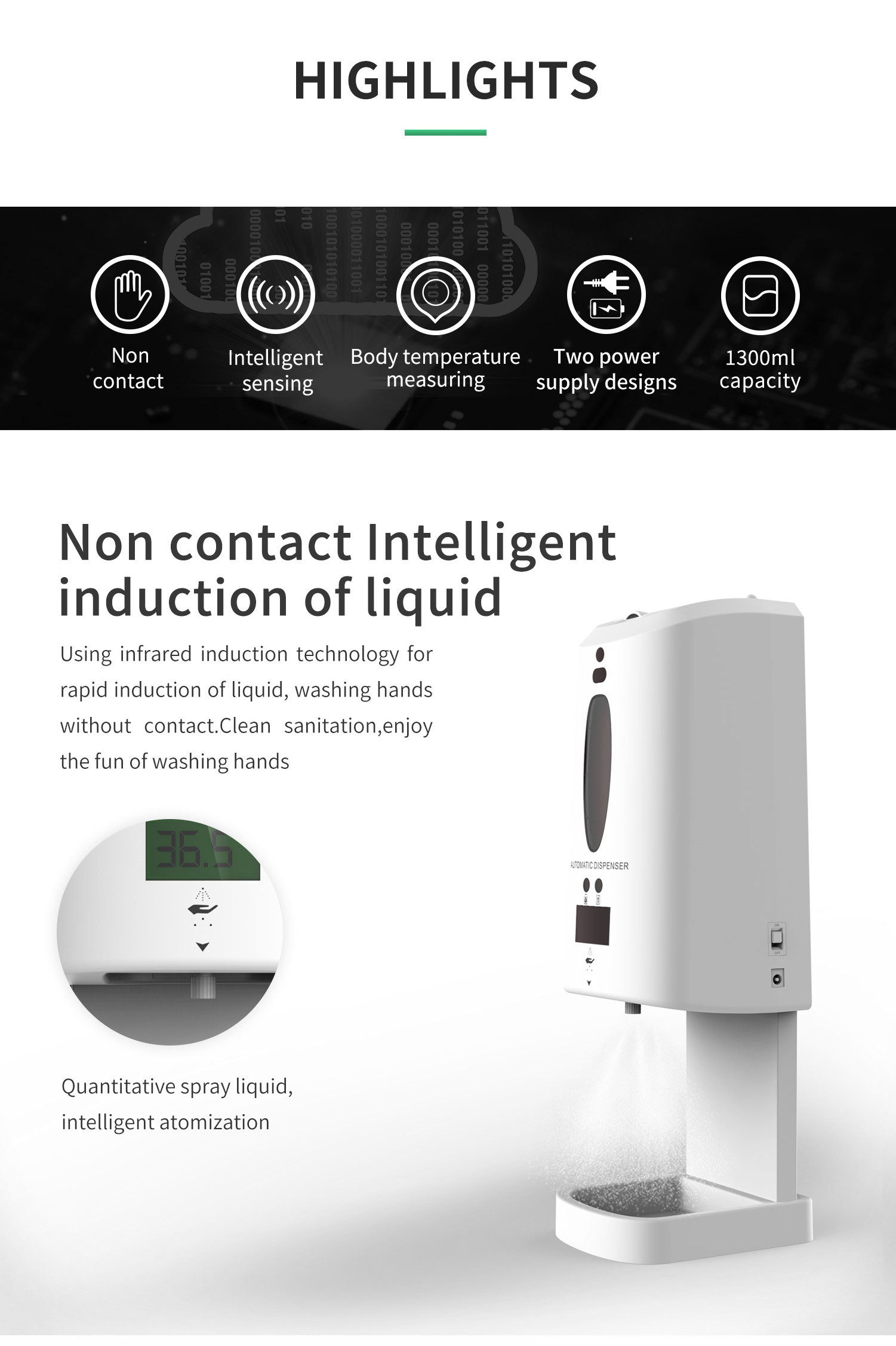 1300mL Desktop Touchless Hand Sanitizer Dispenser 4 AA batteries