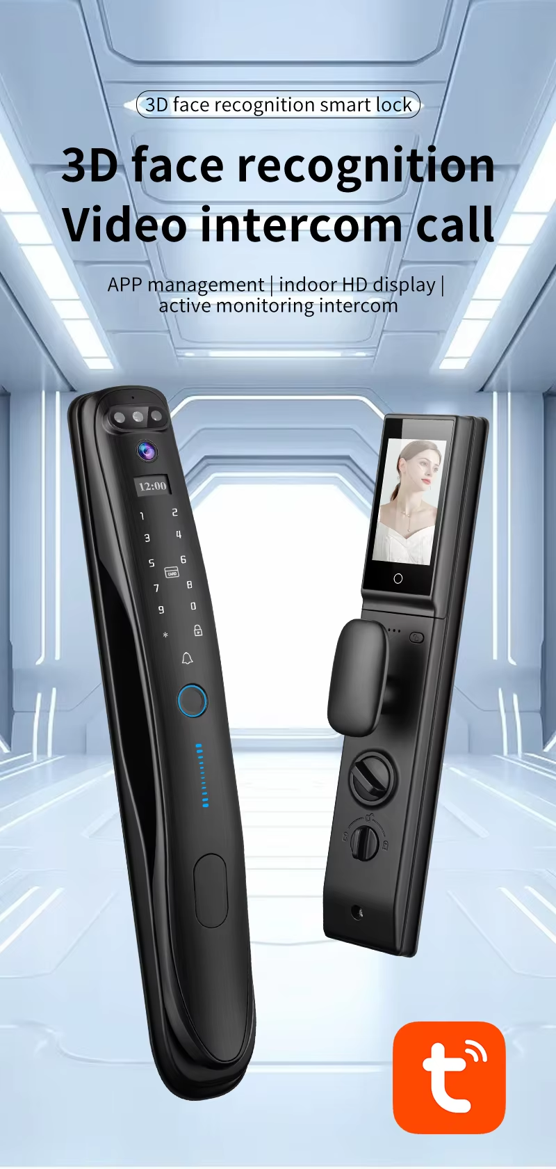 S931MAX Automatic Door Lock With 3D Face ID Tuya Wifi Video Intercom Fingerprint Code Key Card